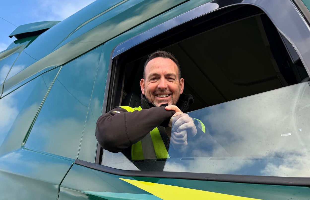CS Ellis artic driver photographed in vehicle